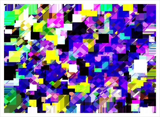 geometric square pixel pattern abstract in blue yellow pink Art Print by Timmy333