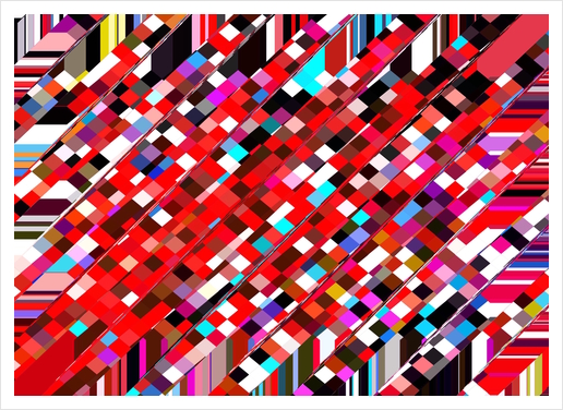 geometric square pixel pattern abstract background in red blue pink Art Print by Timmy333