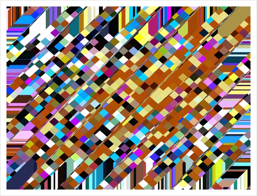 geometric square pixel pattern abstract background in brown yellow blue pink Art Print by Timmy333