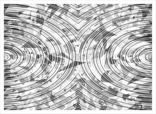 psychedelic geometric circle pattern abstract background in black and white Art Print by Timmy333