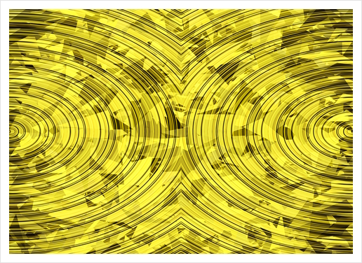 psychedelic geometric circle pattern abstract background in yellow Art Print by Timmy333