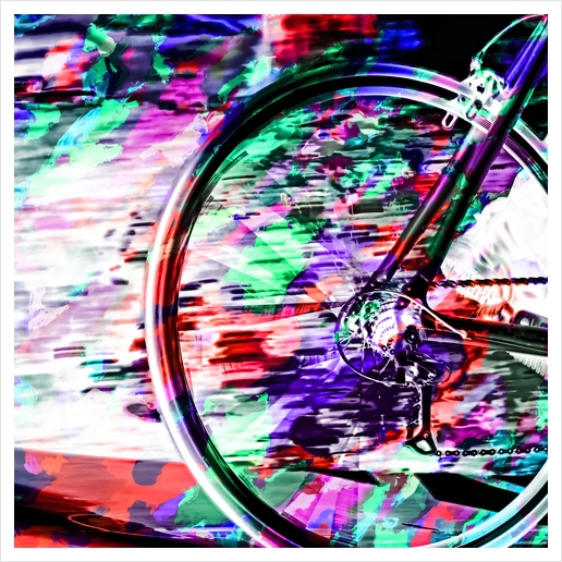 bicycle wheel with colorful abstract background in green red and purple Art Print by Timmy333