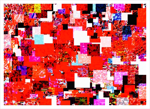 geometric square pixel pattern abstract in red blue pink Art Print by Timmy333