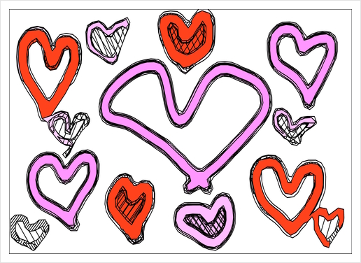 red and pink heart shape graffiti drawing Art Print by Timmy333