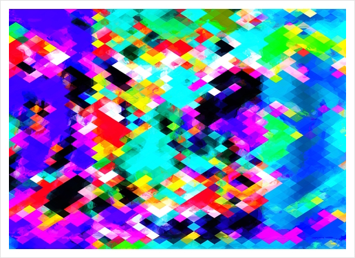 psychedelic geometric pixel abstract pattern in blue green purple pink yellow red Art Print by Timmy333