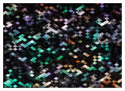 psychedelic geometric pixel abstract pattern in green brown purple black Art Print by Timmy333