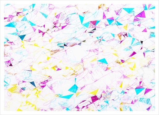 psychedelic geometric triangle polygon pattern abstract background in pink blue yellow Art Print by Timmy333