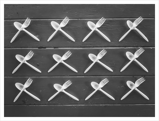 plastic forks and plastic spoons in black and white Art Print by Timmy333