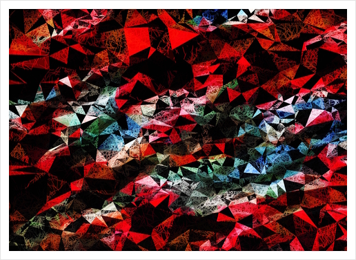 psychedelic geometric polygon triangle pattern abstract in red blue and black Art Print by Timmy333