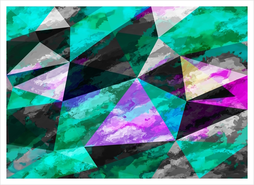 psychedelic geometric triangle pattern abstract with painting abstract background pink and green Art Print by Timmy333