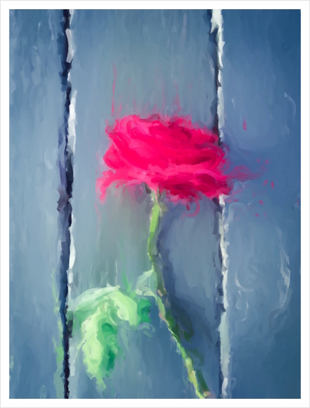 painting red rose with green leave on the wood table Art Print by Timmy333