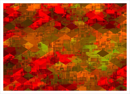 psychedelic square pixel pattern abstract background in red orange green Art Print by Timmy333