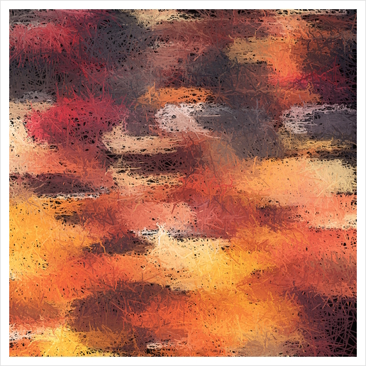 psychedelic camouflage painting abstract pattern in brown orange and black Art Print by Timmy333