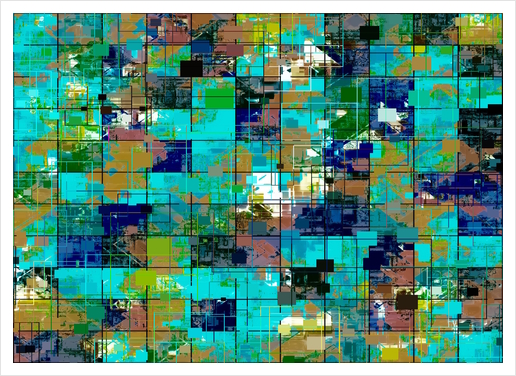 psychedelic geometric square pixel pattern abstract background in blue green brown Art Print by Timmy333