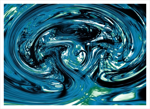 psychedelic spiral line pattern painting abstract background in blue and green Art Print by Timmy333