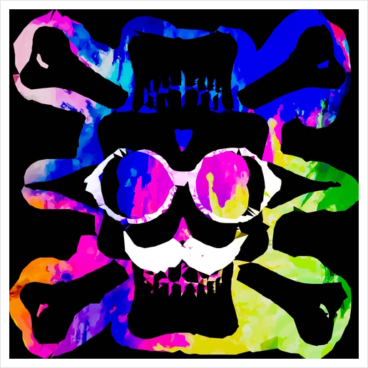 old vintage funny skull art portrait with painting abstract background in pink blue yellow green Art Print by Timmy333