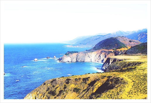 mountain with ocean view at Big Sur, Highway 1, California, USA Art Print by Timmy333