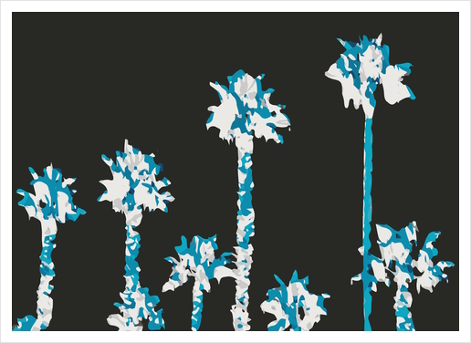 blue and white palm tree with dark blue background Art Print by Timmy333