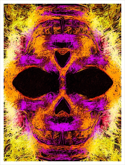 psychedelic angry skull portrait in pink orange yellow Art Print by Timmy333