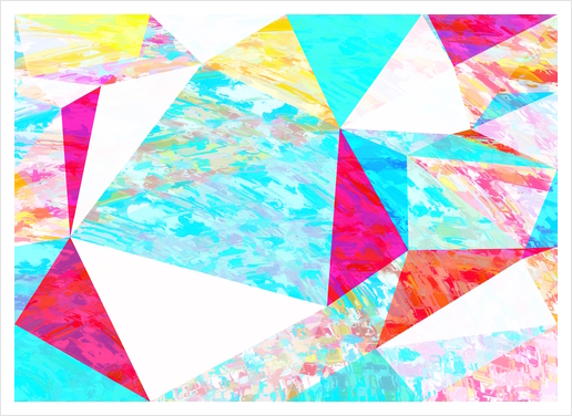 psychedelic geometric triangle polygon pattern abstract in blue pink yellow orange Art Print by Timmy333