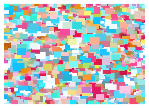 geometric square pixel pattern abstract background in blue pink orange green Art Print by Timmy333