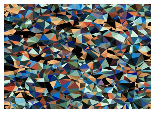 vintage psychedelic geometric triangle polygon pattern abstract in brown blue green Art Print by Timmy333