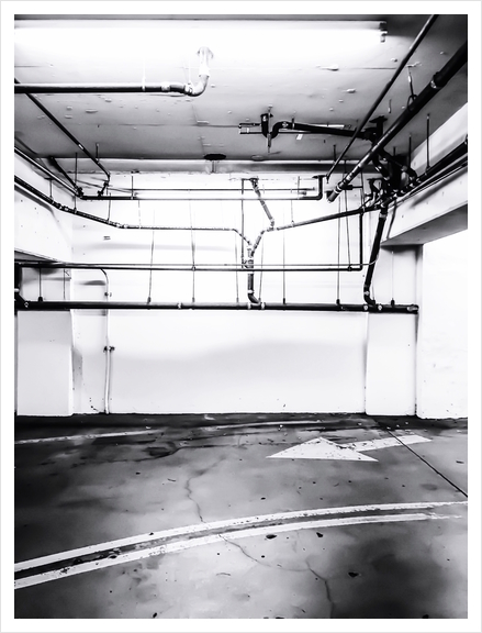 underground parking lot with tube in black and white Art Print by Timmy333