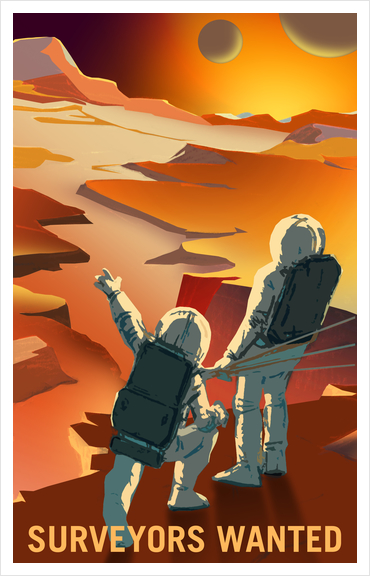 Surveyors Wanted to Explore Mars and its Moons - NASA KSC Space Tourism Poster Art Print by Space Travel