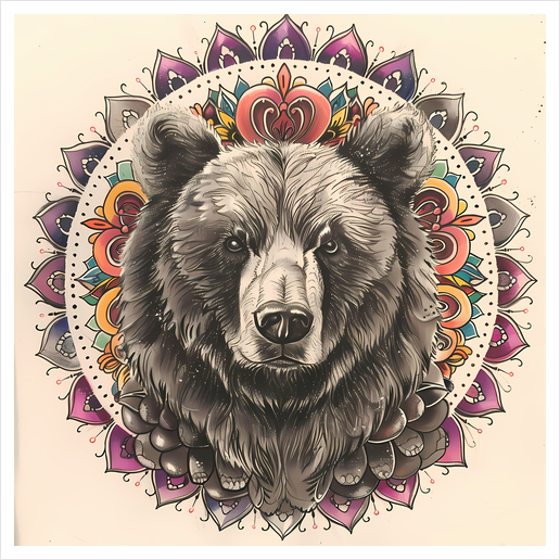 Mandala - Bear Art Print by aleibanez