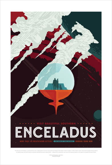 Visit Beautiful Southern Enceladus - NASA JPL Space Travel Poster Art Print by Space Travel