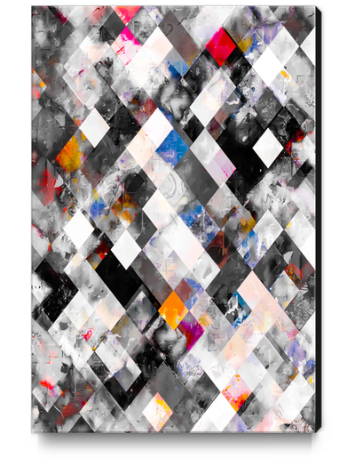 geometric pixel square pattern abstract art in blue pink yellow black and white Canvas Print by Timmy333