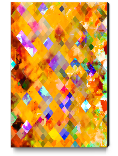 geometric pixel square pattern abstract in orange yellow blue Canvas Print by Timmy333