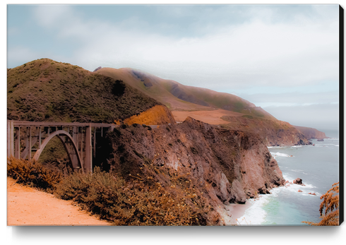 Bridge and mountain with ocean view at Bixby Creek Bridge, Big Sur, Highway 1, California, USA Canvas Print by Timmy333