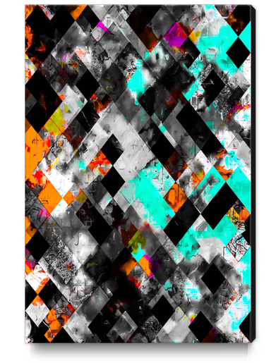 geometric pixel square pattern abstract art in blue orange black Canvas Print by Timmy333