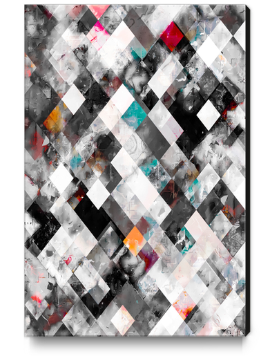 geometric pixel square pattern abstract art in pink blue yellow black and white Canvas Print by Timmy333