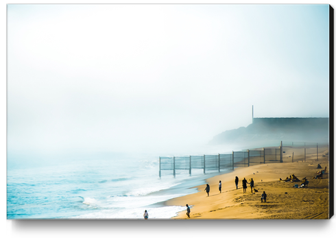 blue ocean and sandy beach with foggy sky at Point Mugu State Park, California, USA Canvas Print by Timmy333