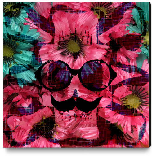 vintage old skull portrait with red and blue flower pattern abstract background Canvas Print by Timmy333