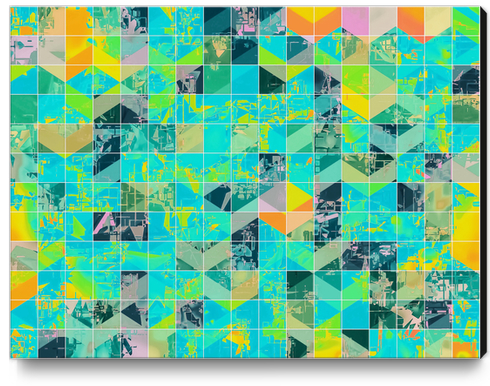 geometric square pixel pattern abstract background in green blue yellow Canvas Print by Timmy333