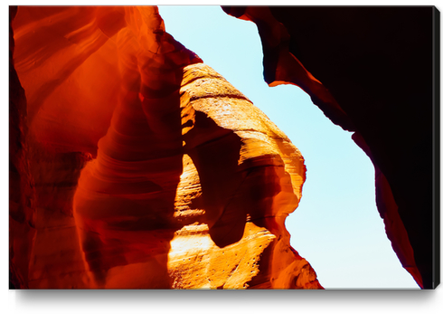 sandstone abstract with blue sky at Antelope Canyon, Arizona, USA Canvas Print by Timmy333