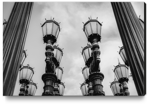 Urban Light at LACMA Los Angeles California USA in black and white Canvas Print by Timmy333