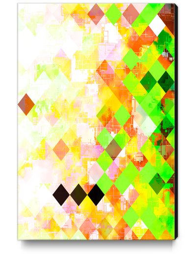 geometric pixel square pattern abstract background in green yellow orange Canvas Print by Timmy333