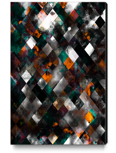 geometric pixel square pattern abstract art in orange green black Canvas Print by Timmy333