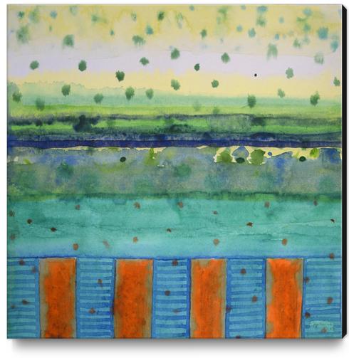 Orange Posts With Landscape Canvas Print by Heidi Capitaine