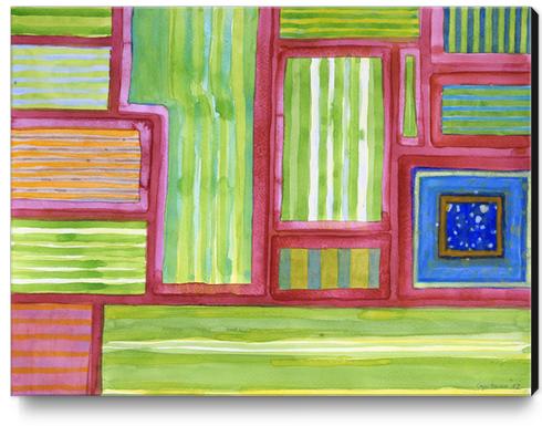 2013. Green Striped Fields with Blue Square  Canvas Print by Heidi Capitaine