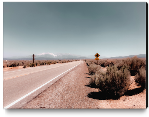 Road in the desert with blue sky and mountain view in California USA Canvas Print by Timmy333