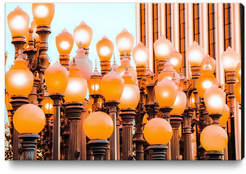 Urban lights pole with blue sky at LACMA art museum, Los Angeles, California, USA Canvas Print by Timmy333