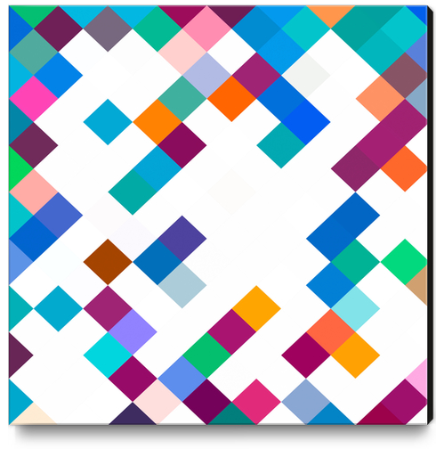 colorful geometric square pixel pattern abstract in blue brown green yellow Canvas Print by Timmy333