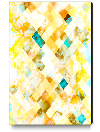 geometric pixel square pattern abstract in yellow brown blue Canvas Print by Timmy333