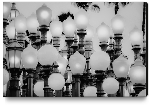 Urban Light at LACMA Los Angeles California USA in black and white Canvas Print by Timmy333