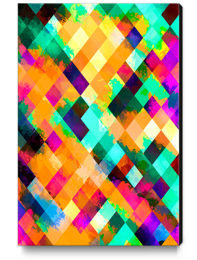 colorful geometric pixel square pattern abstract art in blue orange green pink Canvas Print by Timmy333